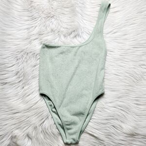 Zara One Shoulder Terry Cloth Bodysuit Green Size XS